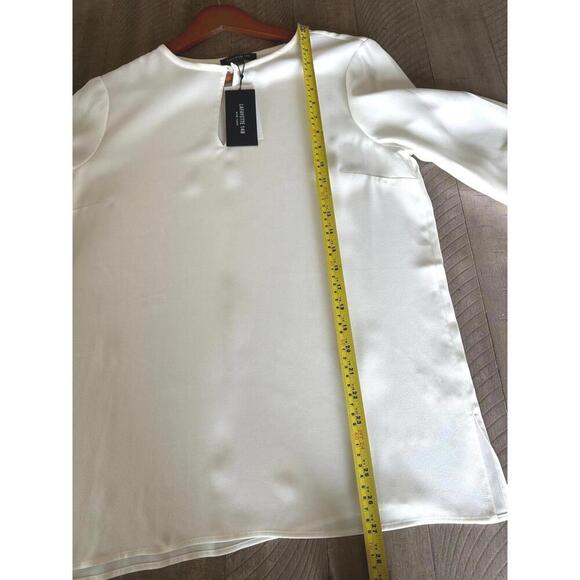 NWT Lafayette 148 100% Silk Ruched Sleeves Blouse in Cloud Ivory Women’s Medium​ - Picture 8 of 10